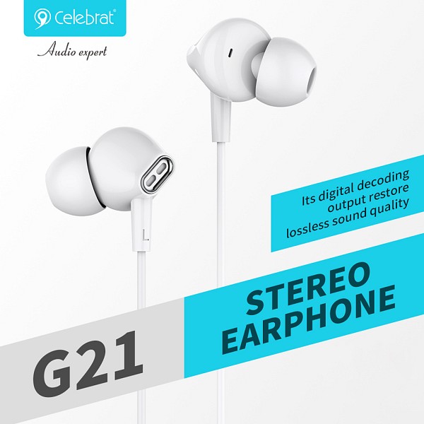 CELEBRAT earphones με μικρόφωνο G21, 3.5mm σύνδεση, Φ12mm, 1.2m, μαύρα G21-BK