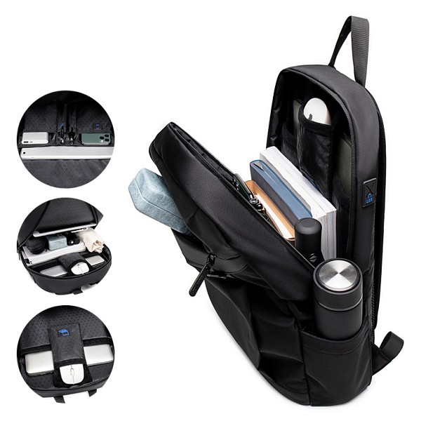 GOLDEN WOLF τσάντα πλάτης GB00400-BK, με θήκη laptop 15.6, μαύρη GB00400-BK