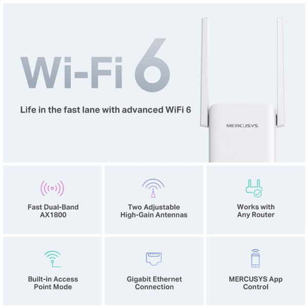 MERCUSYS range extender ME70X, Wi-Fi 6, 1800Mbps AX1800, Ver. 1.0 ME70X