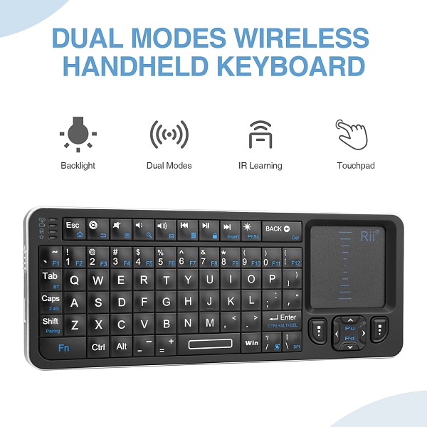 RIITEK ασύρματο mini πληκτρολόγιο K06, backlit, Bluetooth/2.4GHz, μαύρο RT-MWK06