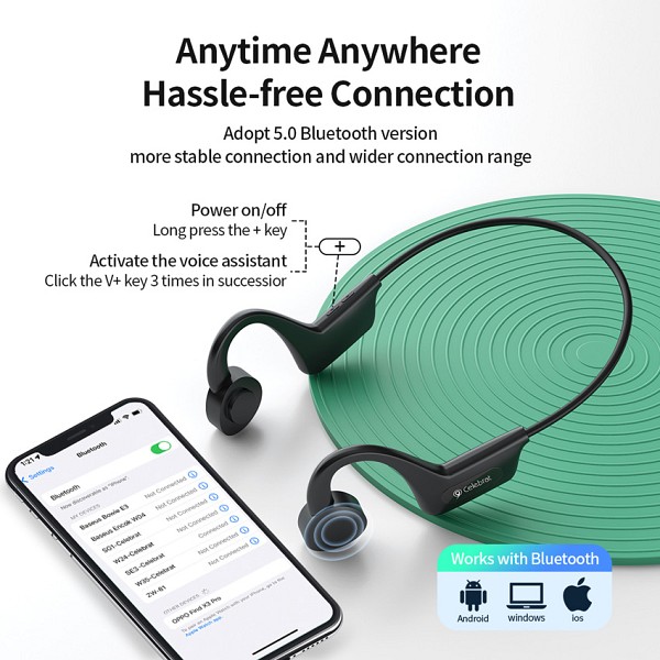 CELEBRAT open earphones SE3, Bluetooth 5.0, 180mAh, Φ16mm, μαύρα SE3-BK