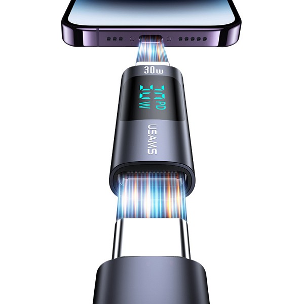USAMS αντάπτορας Lightning σε USB-C US-SJ681 με οθόνη, 30W, γκρι SJ681LN01