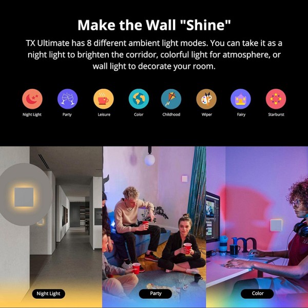 SONOFF smart διακόπτης T5-1C-86 με LED φωτισμό, μονός, Wi-Fi, λευκός T5-1C-86