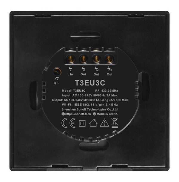 SONOFF smart διακόπτης ΤΧ-T3EU3C, αφής, Wi-Fi, τριπλός, μαύρος TX-T3EU3C
