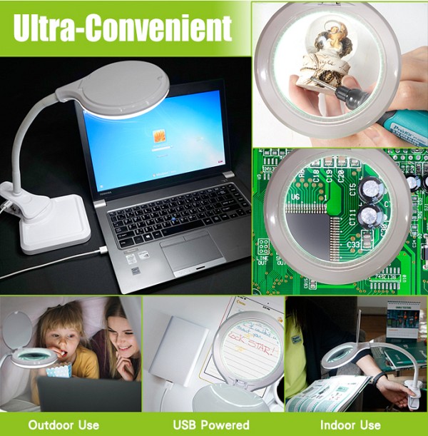 PROSKIT μεγεθυντικός φακός MA-1010U, κλιπ & βάση, LED, 3D 1.75x, λευκός MA-1010U