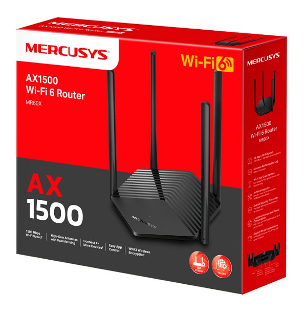 MERCUSYS router MR60X, Wi-Fi 6, 1500Mbps AX1500, Dual Band, Ver. 2.0 MR60X