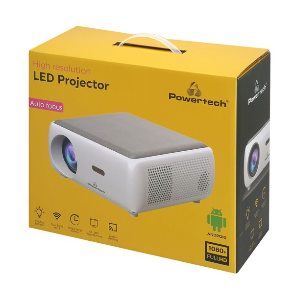POWERTECH smart βιντεοπροβολέας PT-1242, 1080p, WiFi, Android, λευκός PT-1242