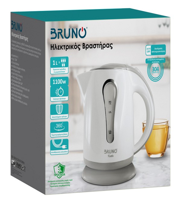 BRUNO βραστήρας νερού BRN-0141, 1L, 1100W, λευκό-γκρι BRN-0141
