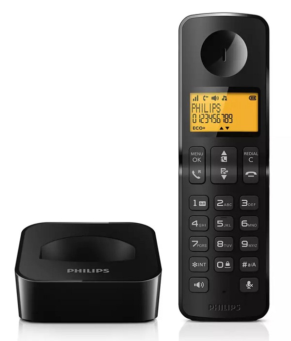 PHILIPS ασύρματο τηλέφωνο D2601B-34, με ελληνικό μενού, μαύρο D2601B-34