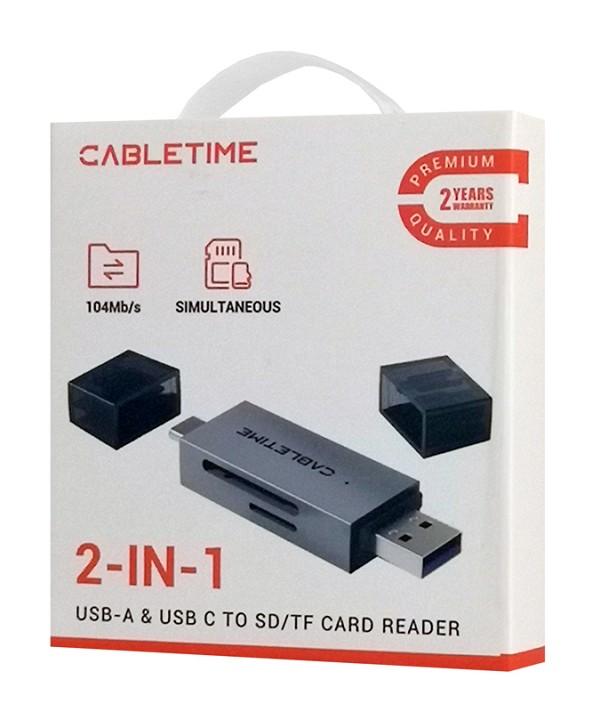 CABLETIME card reader CT-ACSD3-AG, SD/micro SD, USB/USB-C, 5Gbps, γκρι CT-ACSD3-AG