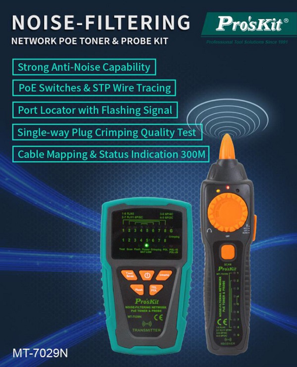 PROSKIT tester καλωδίων δικτύου MT-7029N για RJ45/11/12 MT-7029N