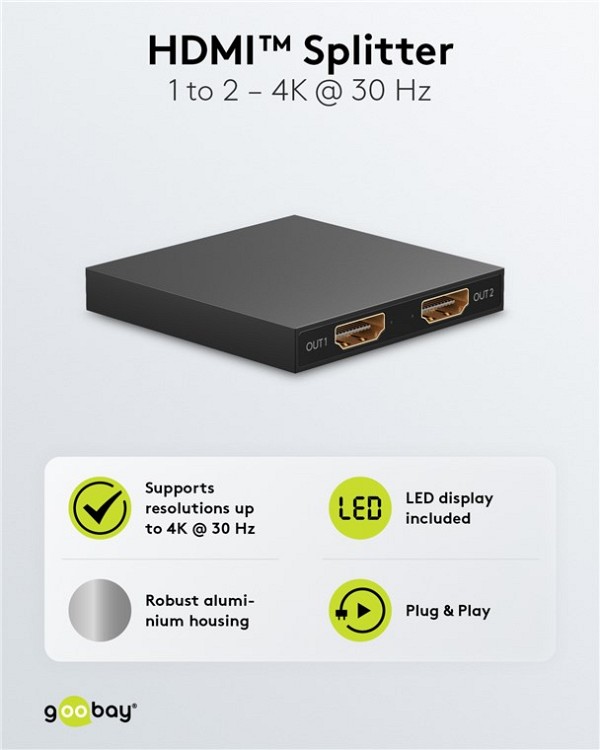 GOOBAY HDMI splitter 58480, 2 σε 1, 4K/30Hz, μαύρο 58480