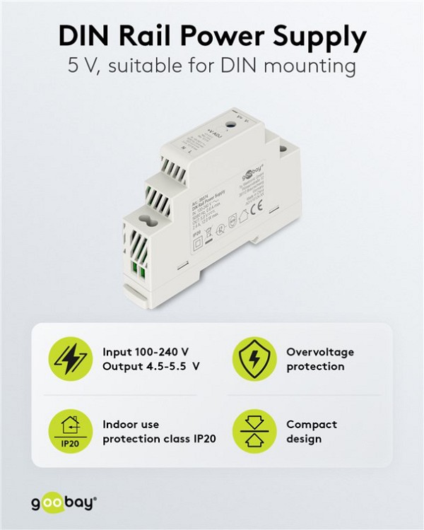 GOOBAY τροφοδοτικό 59574 για DIN rail, 5V/2.4A, 12W, IP20 59574