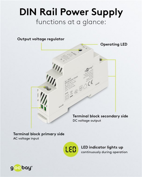 GOOBAY τροφοδοτικό 59574 για DIN rail, 5V/2.4A, 12W, IP20 59574