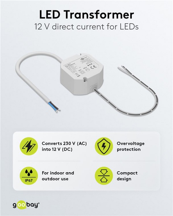 GOOBAY μετασχηματιστής LED 59575, 12V/1A, 12W, IP65 59575
