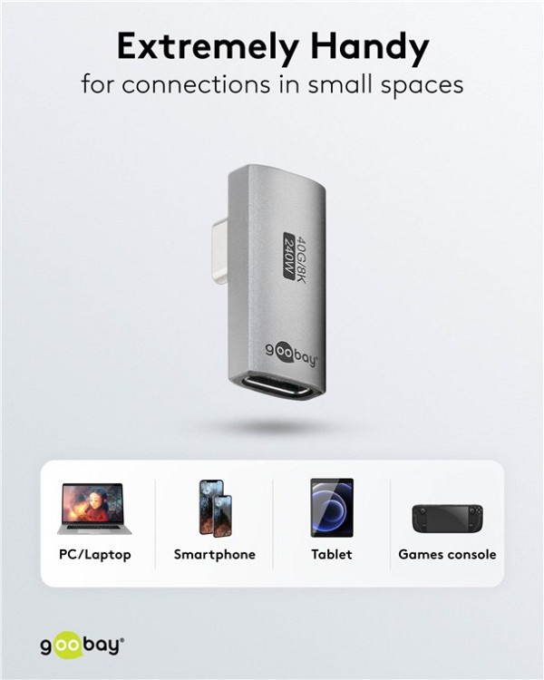 GOOBAY αντάπτορας USB-C 74443, γωνιακός 90°, USB4, 240W, 40Gbps, 8K, γκρι 74443