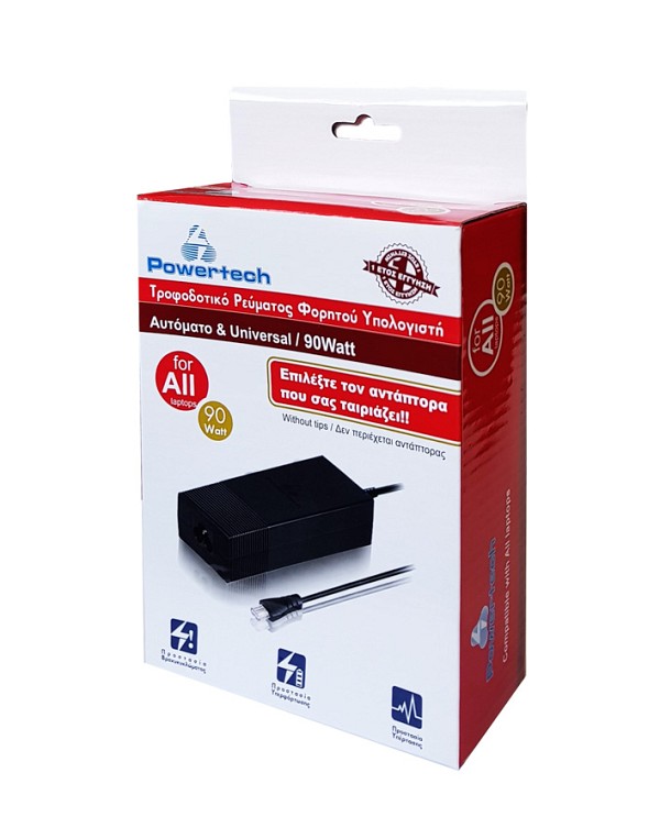 POWERTECH αυτόματο τροφοδοτικό laptop PT-31, 90watt, χωρίς βύσματα PT-31