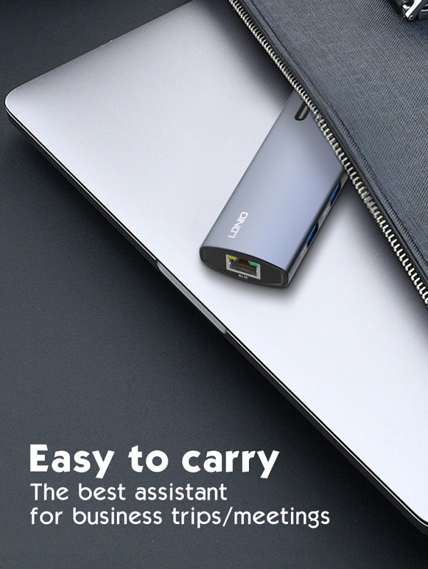LDNIO docking station DS-16H, 6 θυρών, USB-C σύνδεση, 4K, 100W PD, γκρι 6933138601594