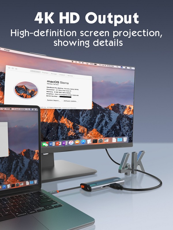LDNIO docking station DS-16H, 6 θυρών, USB-C σύνδεση, 4K, 100W PD, γκρι 6933138601594