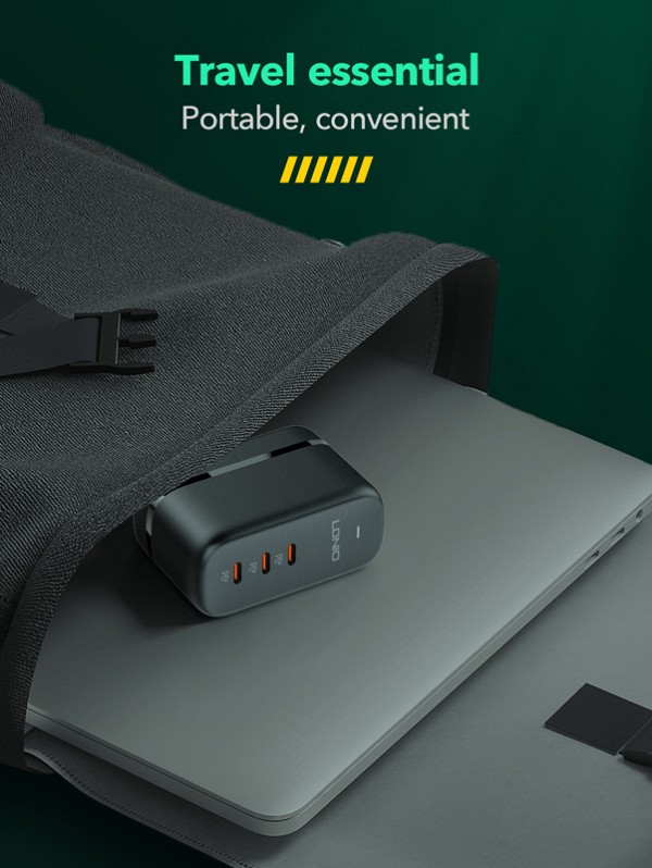 LDNIO φορτιστής τοίχου Q367 με καλώδιο USB-C, 3x USB-C, 65W, GaN, μαύρος 6933138601396