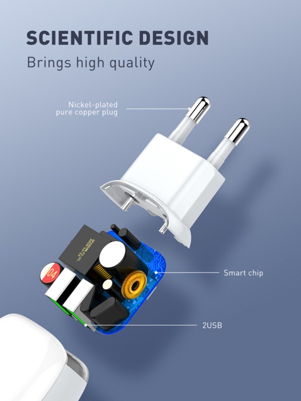 LDNIO φορτιστής τοίχου A2218 με καλώδιο USB-C, 2x USB, 12W, λευκός 6933138691120