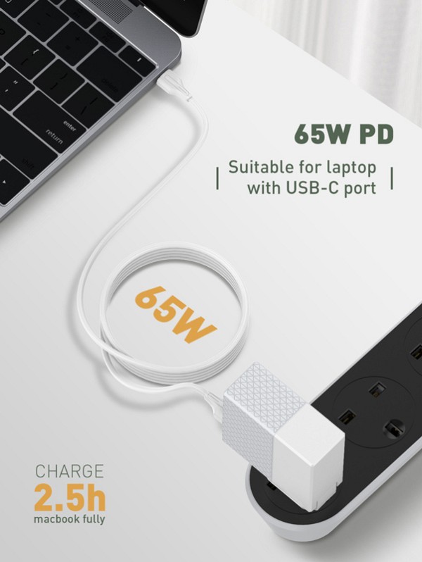LDNIO καλώδιο USB-C σε USB-C LC122C, 65W PD, 2m, λευκό 6933138691335