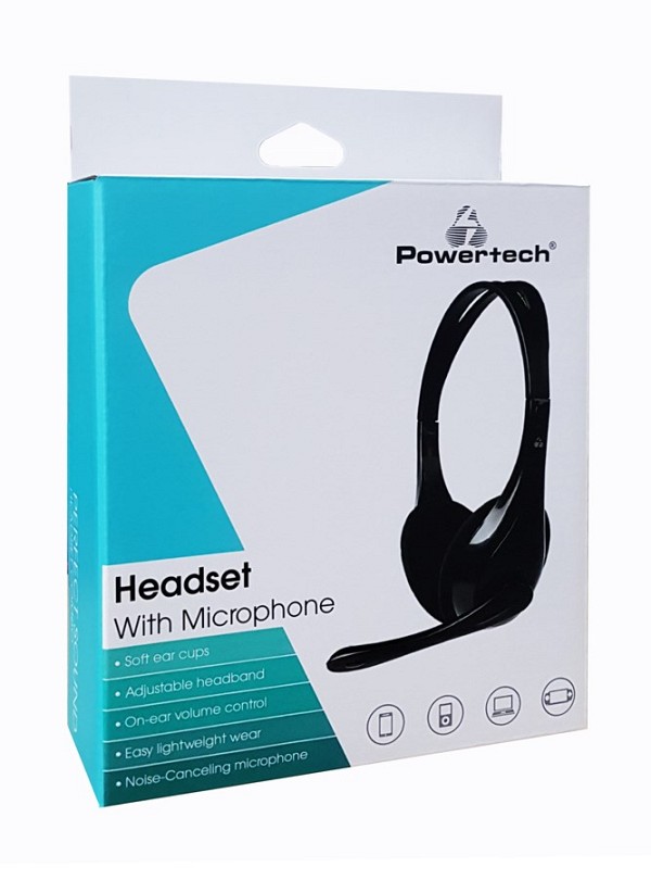 POWERTECH Headphones με μικρόφωνο PT-734 105dB, 40mm, 3.5mm, 1.8m, μαύρο PT-734