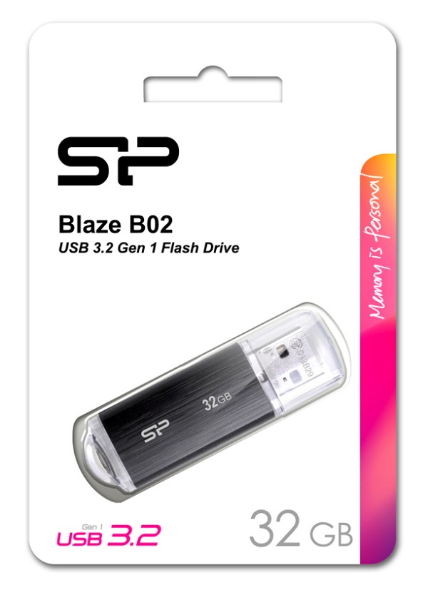 SILICON POWER USB Flash Drive Blaze B02, 32GB, USB 3.2, μαύρο SP032GBUF3B02V1K