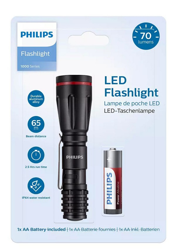 PHILIPS φορητός φακός LED SFL1000P-10, 1000 series, 70lm, μαύρος SFL1000P-10