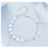 BAMOER βραχιόλι BSB189 με πέρλες & κυβική ζιρκόνια, ασήμι 925, ασημί BSB189