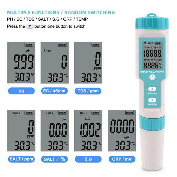 NOYAFA tester ποιότητας νερού C-600, TDS/EC/PH/SALT/S.G/ORP/0-60 °C C-600