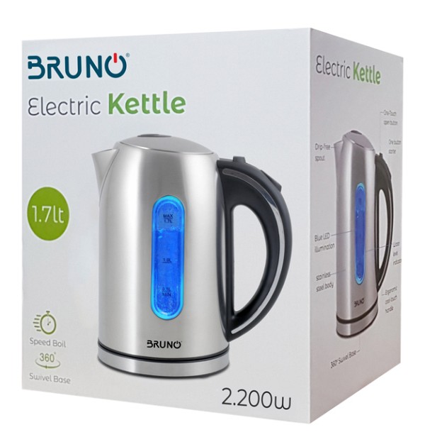 BRUNO Ηλεκτρικός βραστήρας BRN-0028, 2200W, 1.7lt, βάση 360°, LED BRN-0028