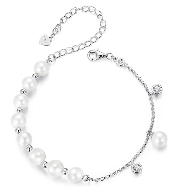 BAMOER βραχιόλι BSB189 με πέρλες & κυβική ζιρκόνια, ασήμι 925, ασημί BSB189
