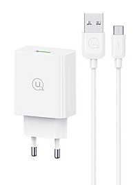 USAMS φορτιστής τοίχου SCXLTZ01 με καλώδιο micro USB, USB, 18W, λευκός SCXLTZ01