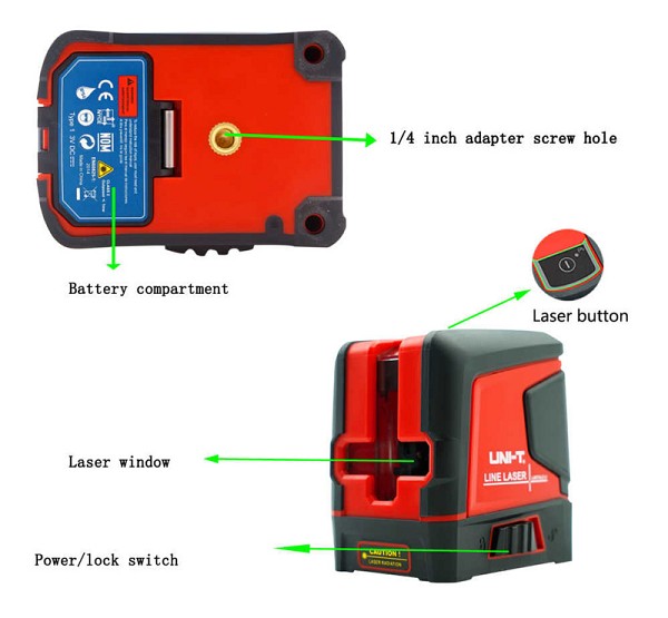 UNI-T γραμμικό αλφάδι laser LM570LD-II, με πράσινη δέσμη 2 ακτίνων LM570LD-II