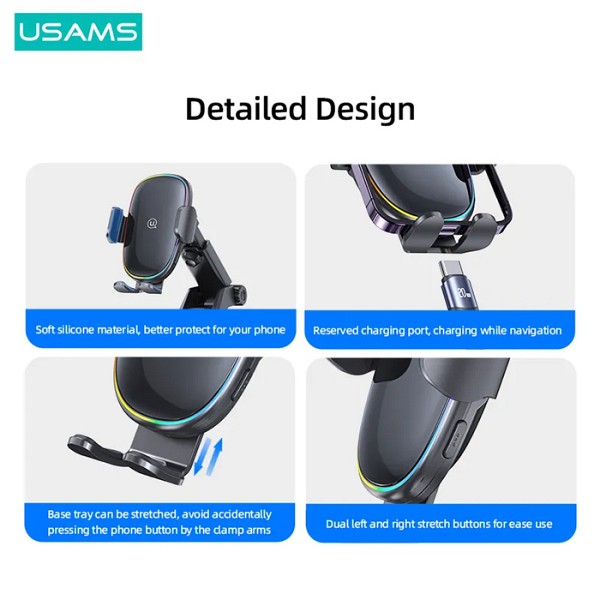 USAMS ασύρματος φορτιστής & βάση αυτοκινήτου US-CD187, 15W, μαύρος CD187ZJ01