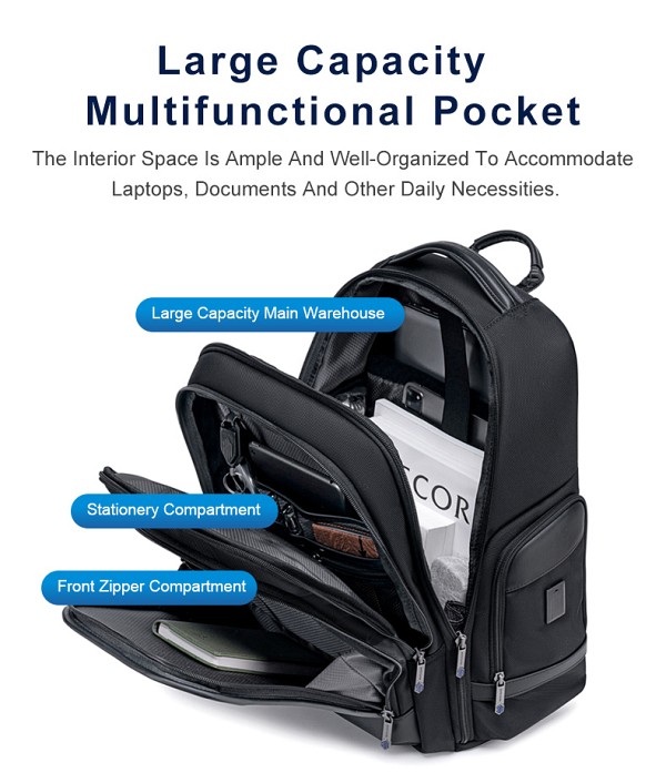 ARCTIC HUNTER τσάντα πλάτης B00683 με θήκη laptop 15.6, USB, 20.5L, μαύρη B00683-BK