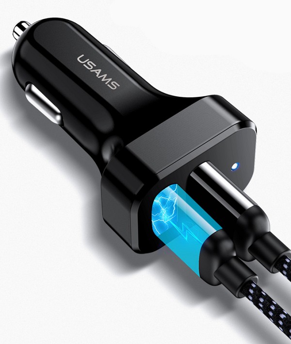 USAMS φορτιστής αυτοκινήτου C13 & καλώδιο 3 σε 1, 2x USB, 2.1A, μαύρο NTU35YTSC13TZ