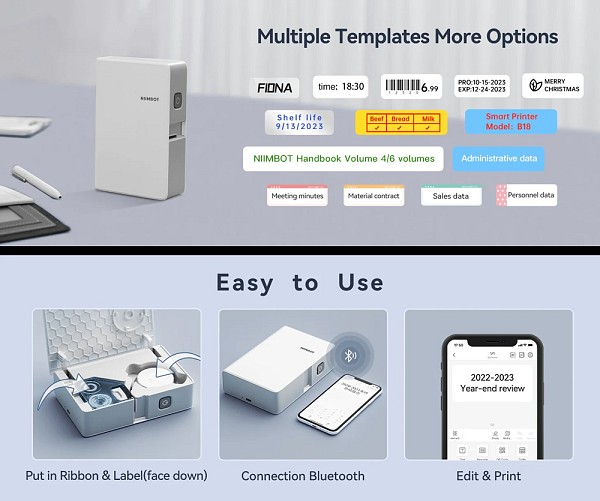 NIIMBOT smart θερμικός εκτυπωτής ετικετών B18, 203dpi, Bluetooth, λευκός B18-WH