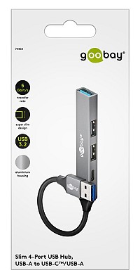 GOOBAY USB hub 74458, 4x θυρών, USB 3.2, 5Gbps, USB σύνδεση, γκρι 74458