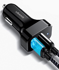 USAMS φορτιστής αυτοκινήτου C13 & καλώδιο type-C, 2x USB, 2.1A, μαύρο NTU35TC13TZ