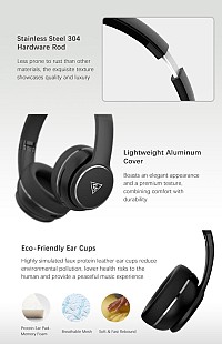 DOQAUS headphones DESIGN 3, ασύρματα & ενσύρματα, Φ40mm, 600mAh, μαύρα DESIGN3-BK
