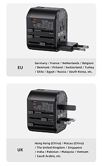 USAMS φορτιστής/αντάπτορας πρίζας US-CC179, USB-C & 2x USB, universal, 20W, μαύρος CC179TC01
