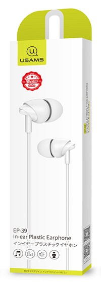 USAMS earphones με μικρόφωνο EP-39, 3.5mm σύνδεση, Φ10mm, 1.2m, λευκά HSEP3902
