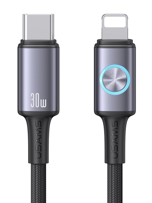 USAMS καλώδιο Lightning σε USB-C SJ753, 30W, 480Mbps, 1.2m, μαύρο SJ753USB01