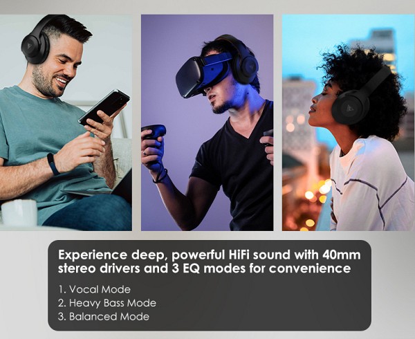 DOQAUS headphones DESIGN 2, ασύρματα & ενσύρματα, Φ40mm, 600mAh, μαύρα DESIGN2-BK