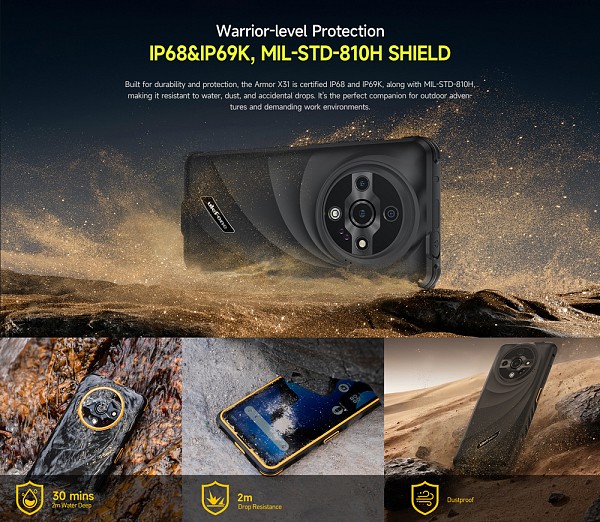 ULEFONE smartphone Armor X31, 6.56, 6/128GB, 6050mAh, IP68/IP69K, μαύρο ARMORX31