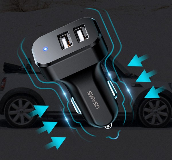USAMS φορτιστής αυτοκινήτου C13 & καλώδιο type-C, 2x USB, 2.1A, μαύρο NTU35TC13TZ