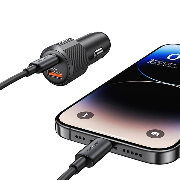 USAMS φορτιστής αυτοκινήτου CC283, USB & USB-C, 60W, μαύρος CC283CC01