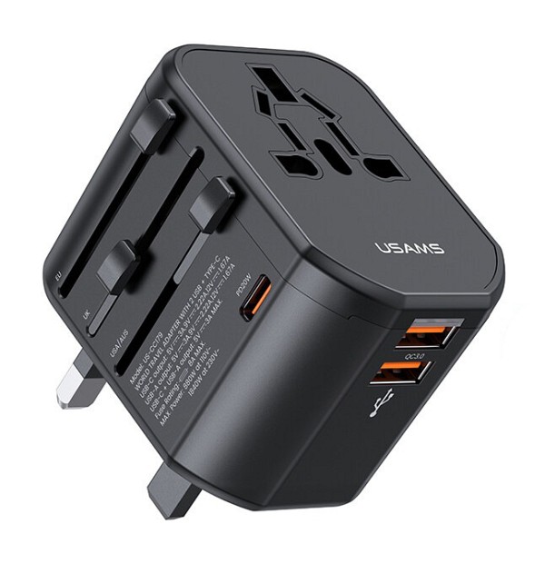 USAMS φορτιστής/αντάπτορας πρίζας US-CC179, USB-C & 2x USB, universal, 20W, μαύρος CC179TC01